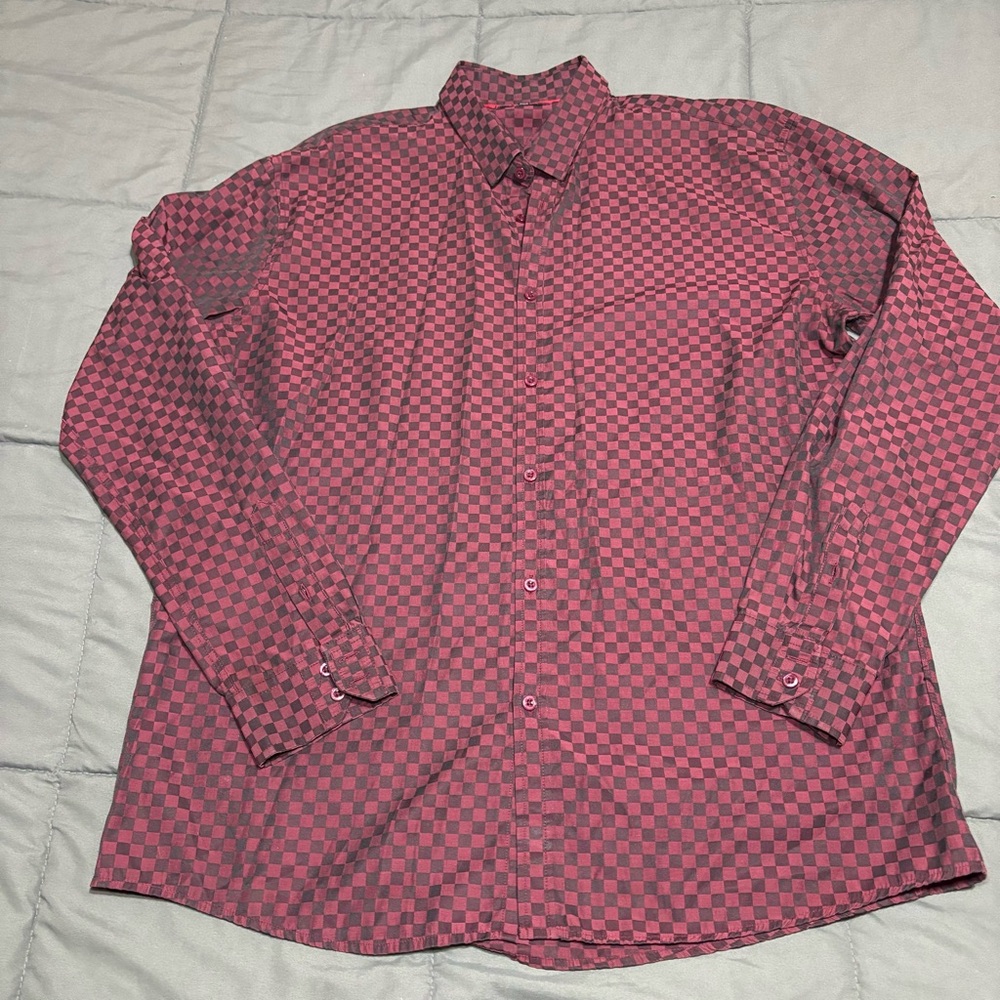 CHUXX Shirt Mens 2xL Burgundy Black long‎  Sleeve Collared Button Up